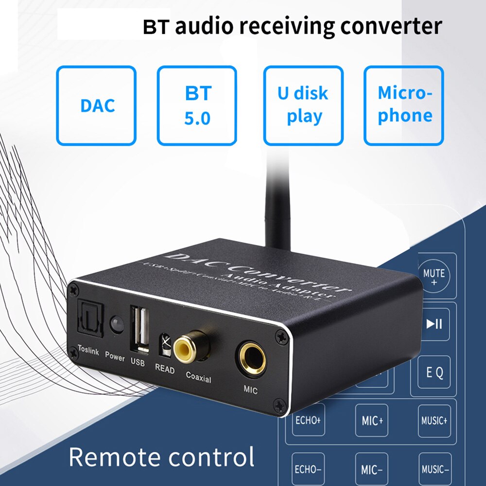 DAC Audio Decoder Adapter DAC Amp Bluetooth-Compatible Adapter Bluetooth 5.0 Receiver Optical Coaxial to Analog Audio Converter