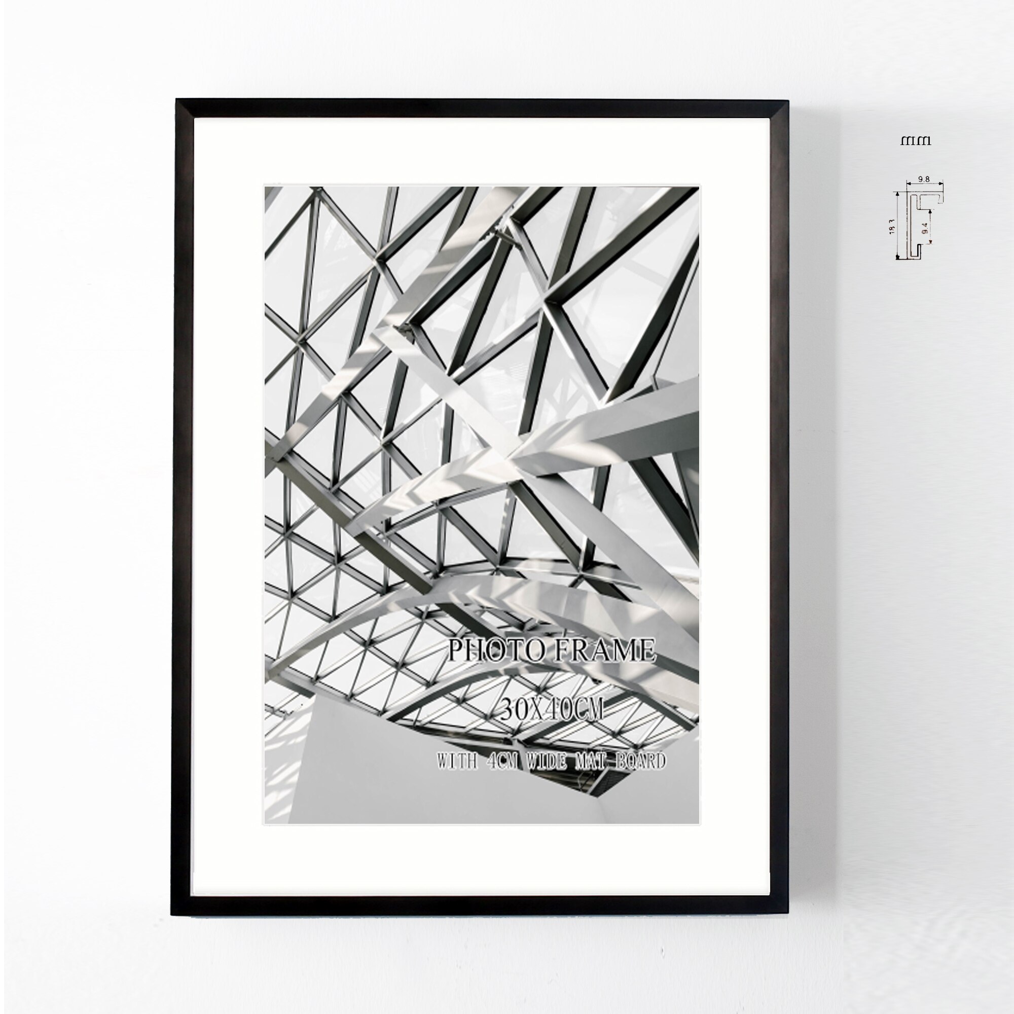 Aluminum wall photo frame with mat board 30x40cm A3 matt black silver and gold metal picture frame