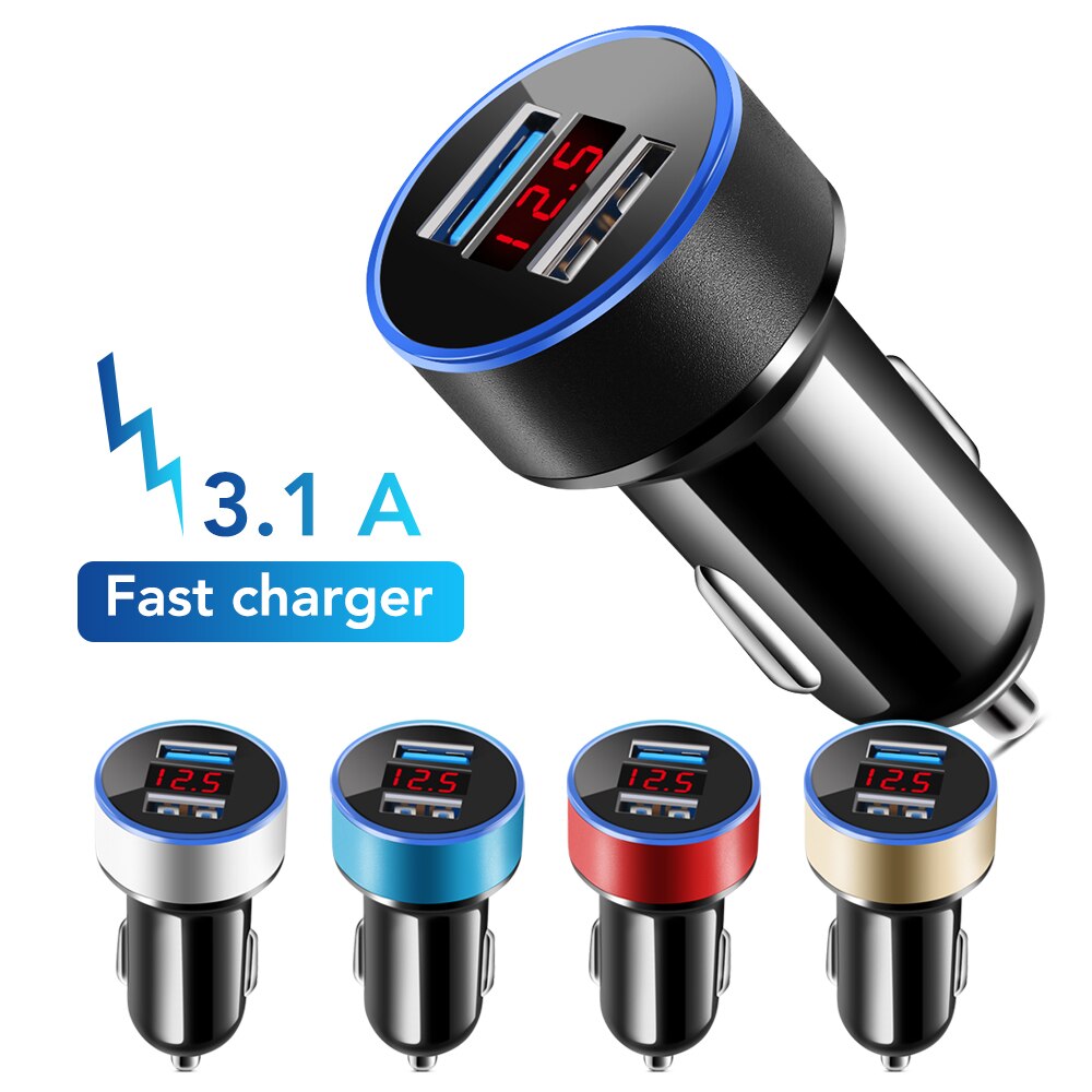 Car Charger 5V 3.1A With LED Display Universal Dual Usb for Alfa Romeo alfa romeo 159 147 for saab 93 95 9000 peugeot 206 307