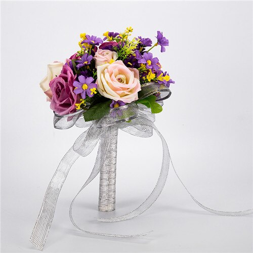 Artificial Wedding Flowers Wedding Bouquets For Brides Handmade 7 Colors Bridal Bouquets with Ribbon Buque de noiva: pink red