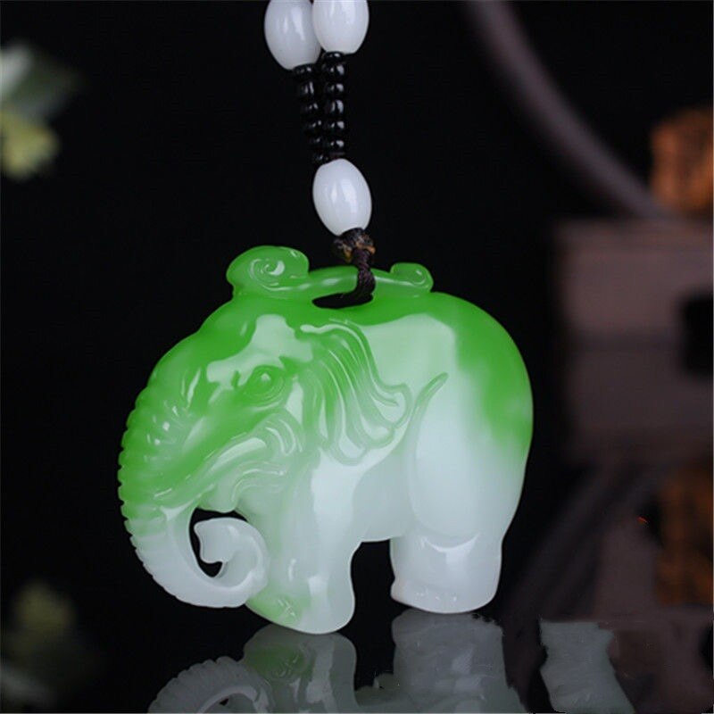 Natural Chinese Jadeware Blue and White Hand-carved Baby Elephant Pendant Jewelry Men and Women Color Necklace: 1