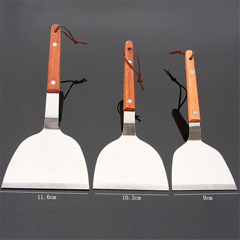 Stekt spade stekning trähandtag pizza spatel bbq nötkött stek spade koreansk biff järn tallrik kök picknick köksredskap verktyg