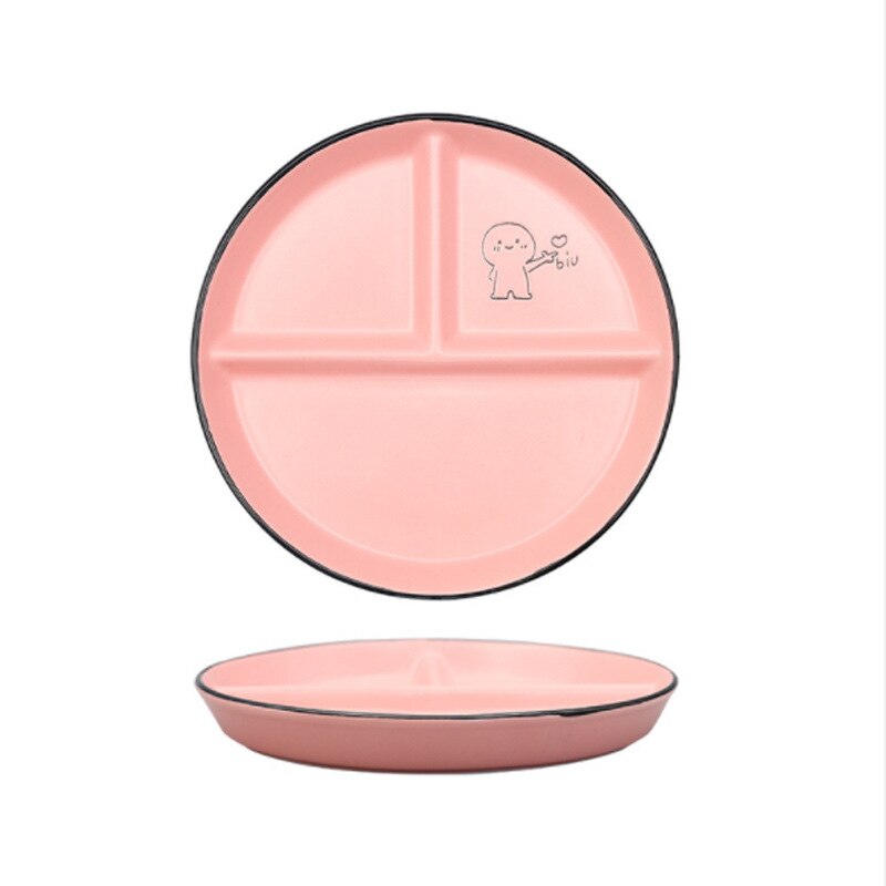 Disques en céramique pour enfants, repas divisé, assiette pour étudiant, assiette de séparation, réduisant la graisse, assiette à trois compartiments, ménage