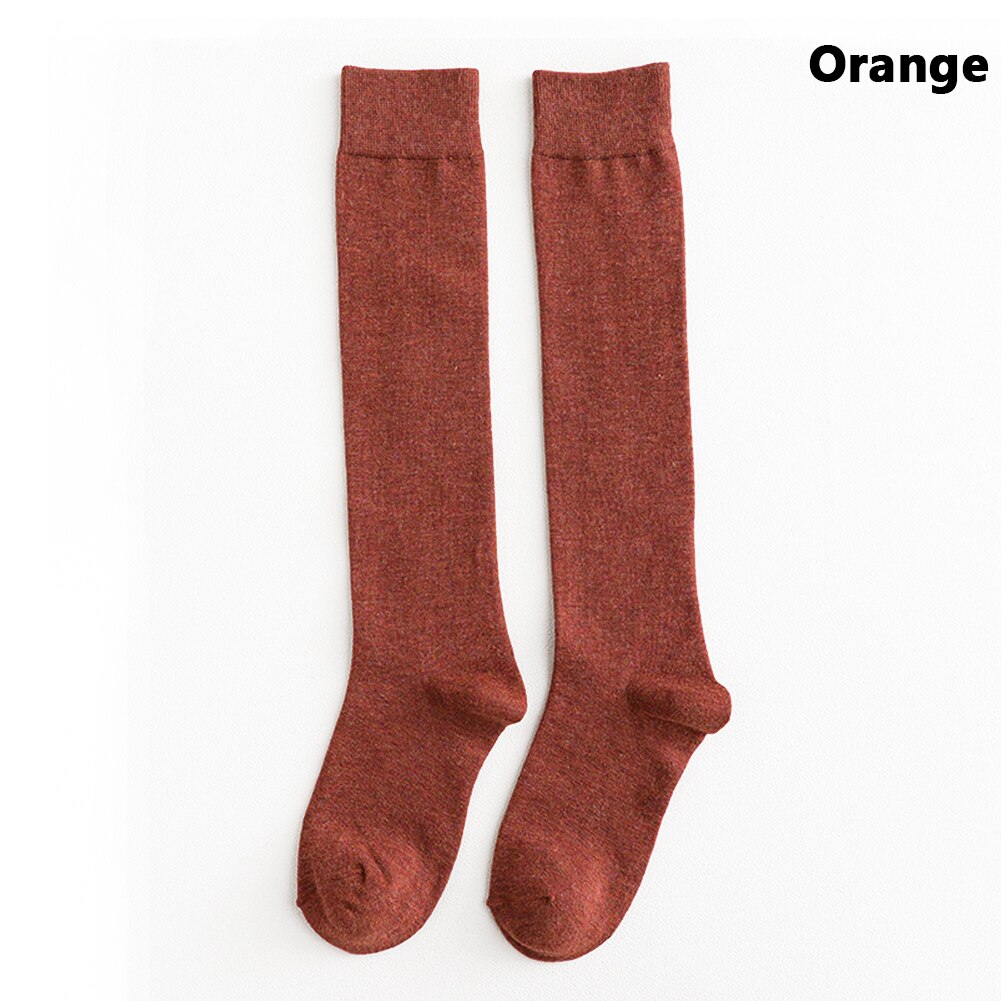 Cotton Ladies Knee High soild color Socks Women student Socks School Party street dancing knee sock for women girls Ladies: orange
