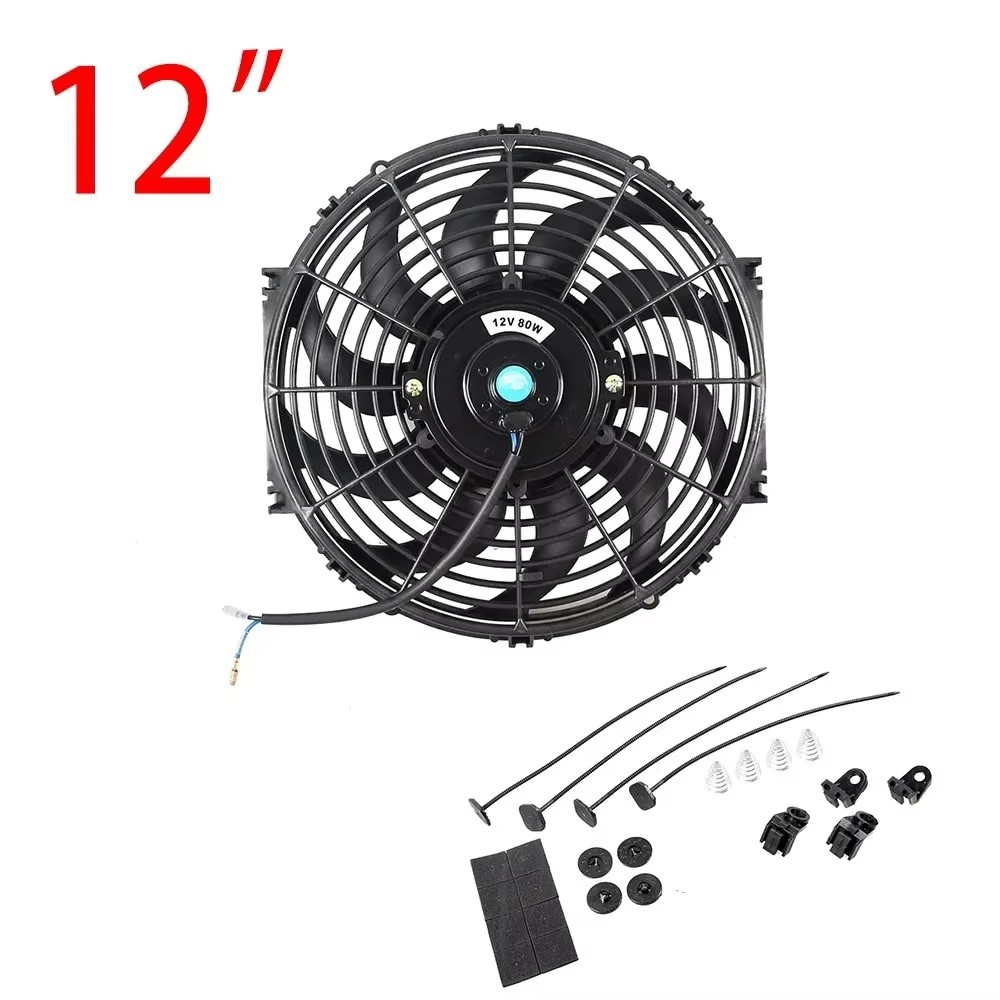 Universal 7/9/10/12/14/16 pulgadas 12V 80W 2100RPM aire acondicionado de coche radiador electrónico ventilador de refrigeración hoja Kit de refrigeración eléctrico: Rojo
