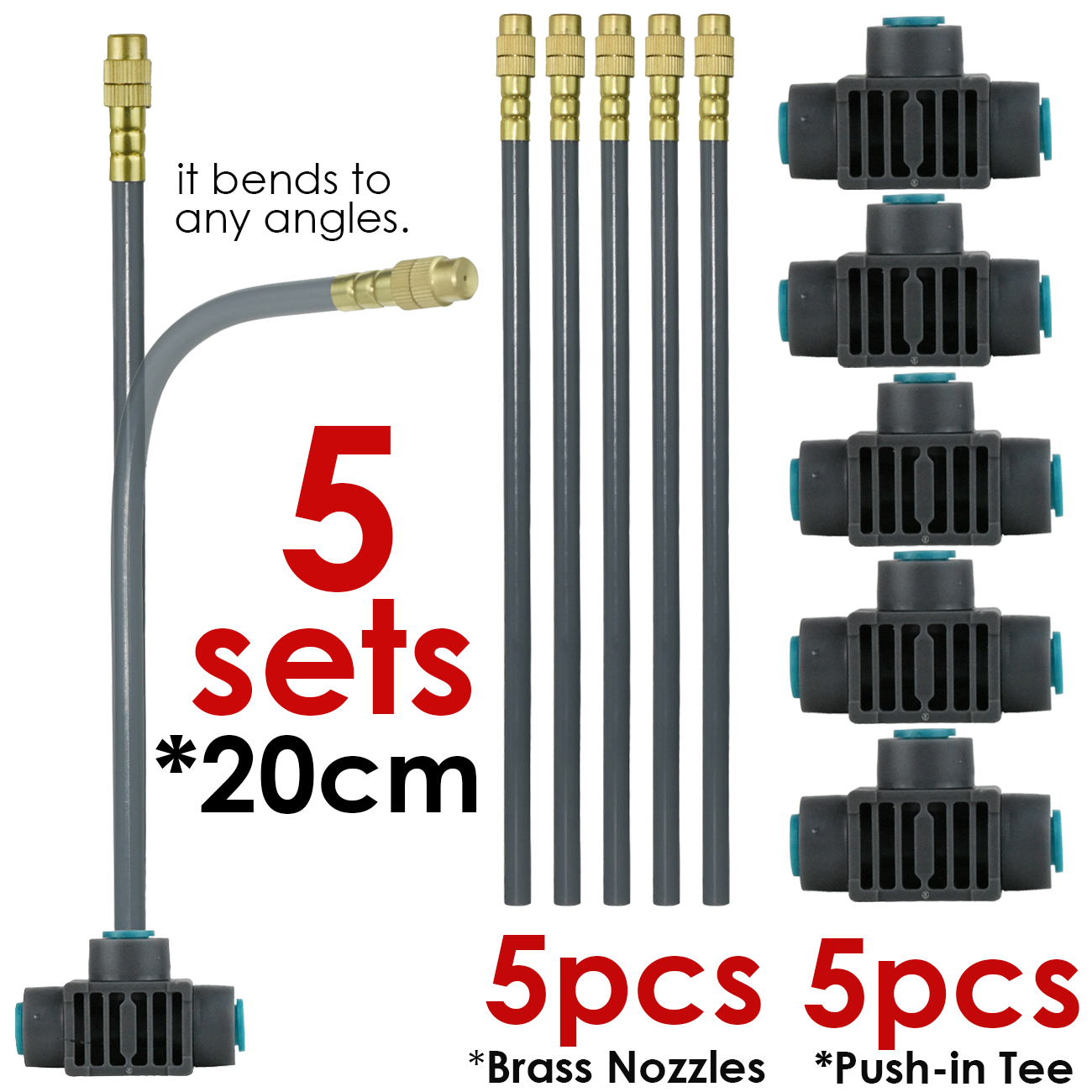 5M-30M 360° Bendable Mist Brass Cooling Sprinkler Self-priming Pump Watering System Quick Push-in Connector Drip Irrigation Kits: plum