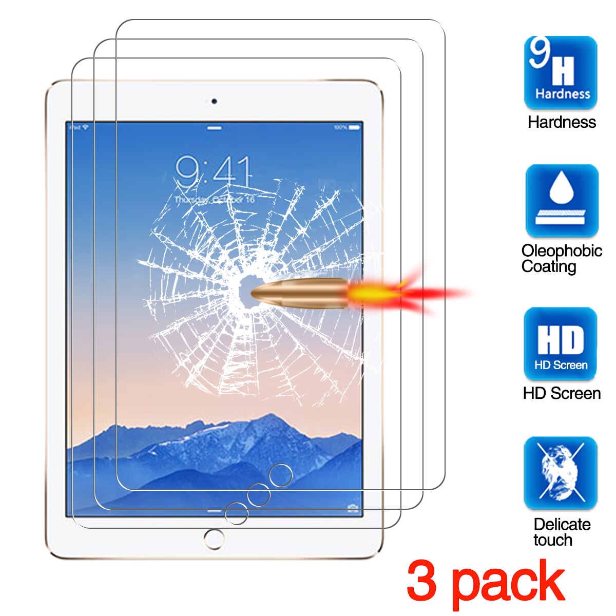 Voor Ipad Air Screen Protector, tablet Beschermende Film Gehard Glas Voor Ipad Air (A1474 /A1475 /A1476): 3pcs
