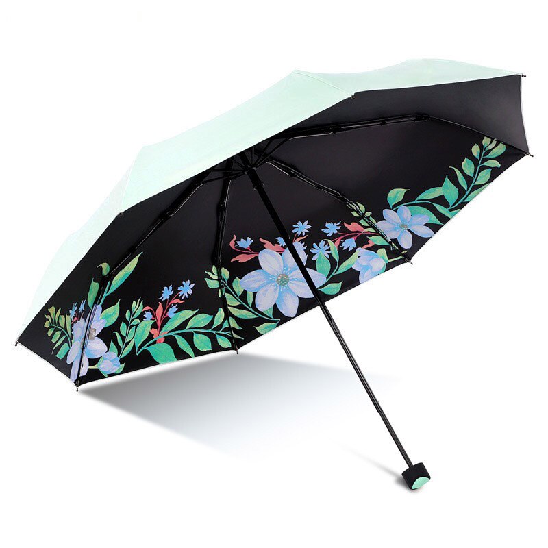 Umbrella For Women Folding Anti-UV light Flower Windproof Sun Rain Portable Black Parasol kids Umbrellas: Light green