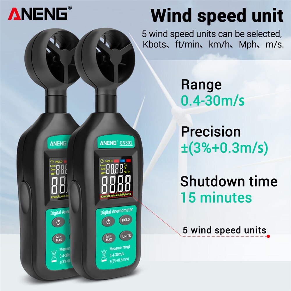 Aneng Handheld Digitale Anemometer Hoge Precisie Wind Snelheid/Temperatuur Meter Digitale Meteorograph Met Lcd Backlight