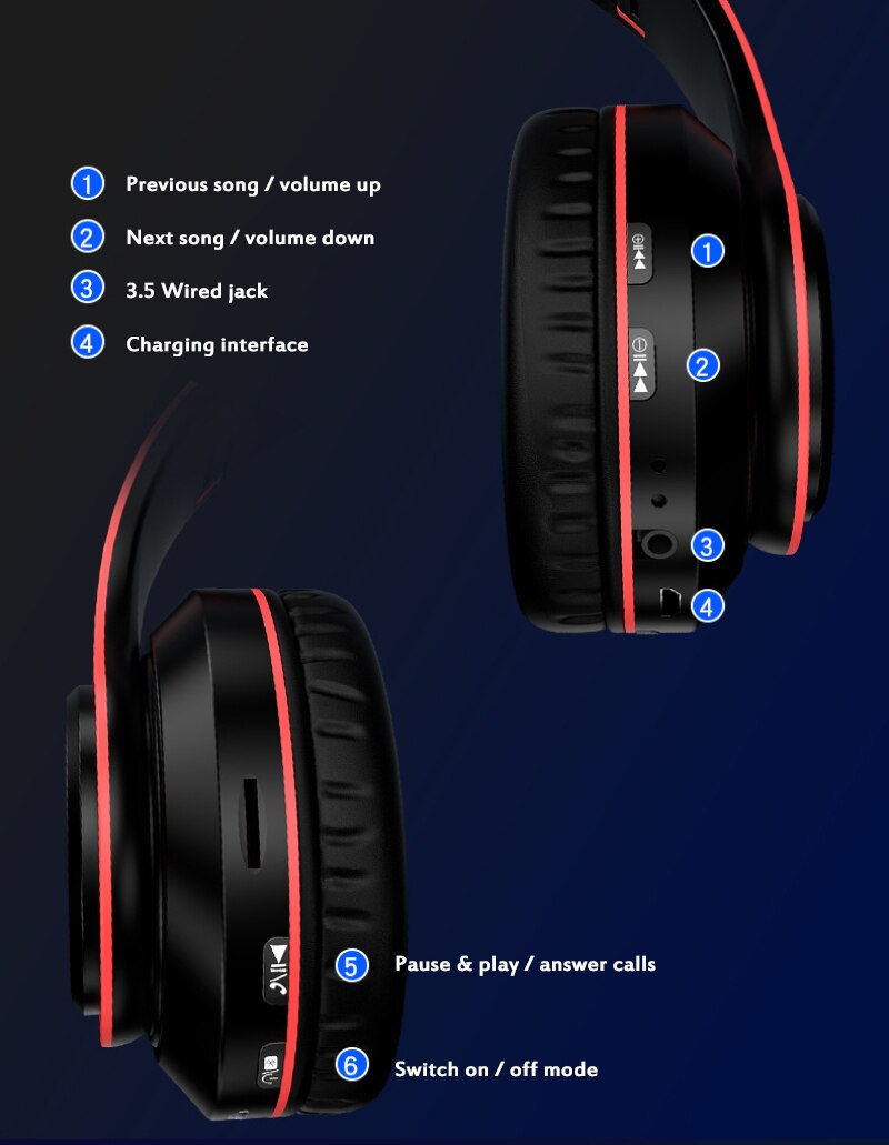 Wireless Bluetooth5.0 Headphones Stereo Headset Led Foldable Gaming Earphone With Mic FM TF Card Noise Reduction Headphones