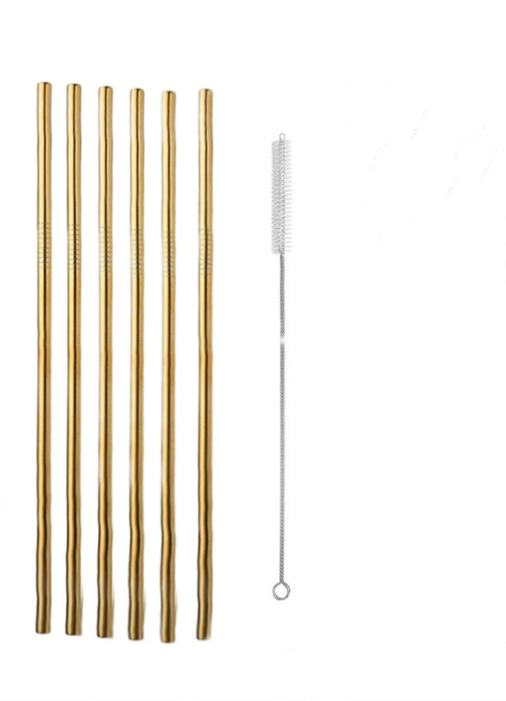 Pajita reutilizable de Metal para beber, juego de pajitas de acero inoxidable 304 con cepillo, Bar, cóctel, vasos, 6 piezas: GoldA