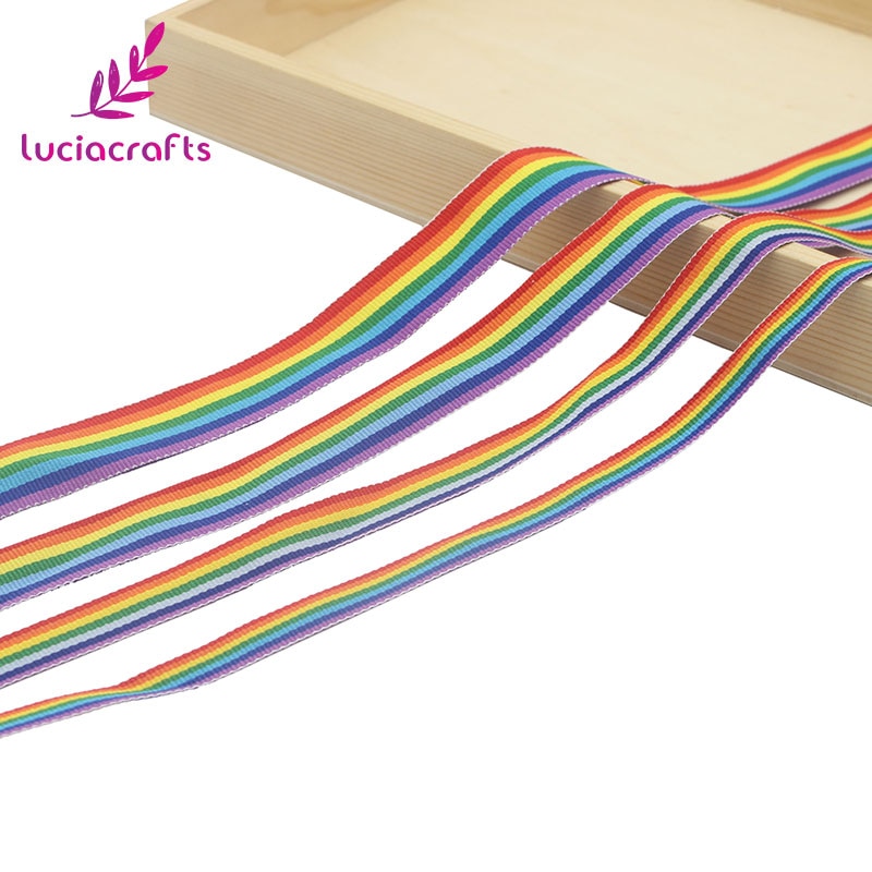 Lucia Ambachten Multi Size Regenboog Kleur Streep Grosgrain Lint Voor Diy Bow Ambachten Cadeaupapier S0603