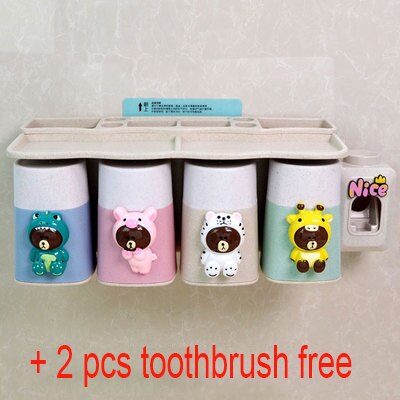Boxi Automatic Toothpaste Squeezer Toothbrush Cup Dispenser Dust-Proof Toothbrush Holder Cartoon Cup Bathroom Accessories: 0307