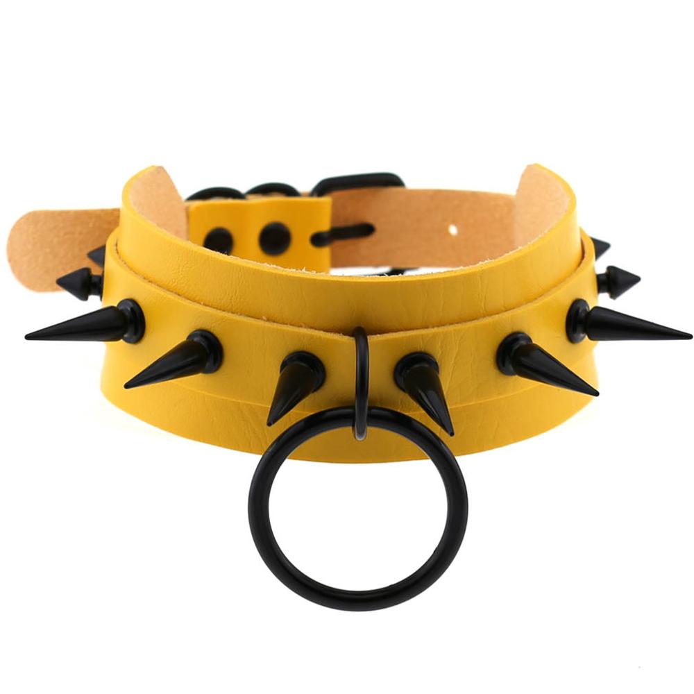 Gothic Jewelry Punk Spike goth Choker Woman Collar women Studded Rivet Black Leather Choker men Necklace chocker Emo Halloween: yellow