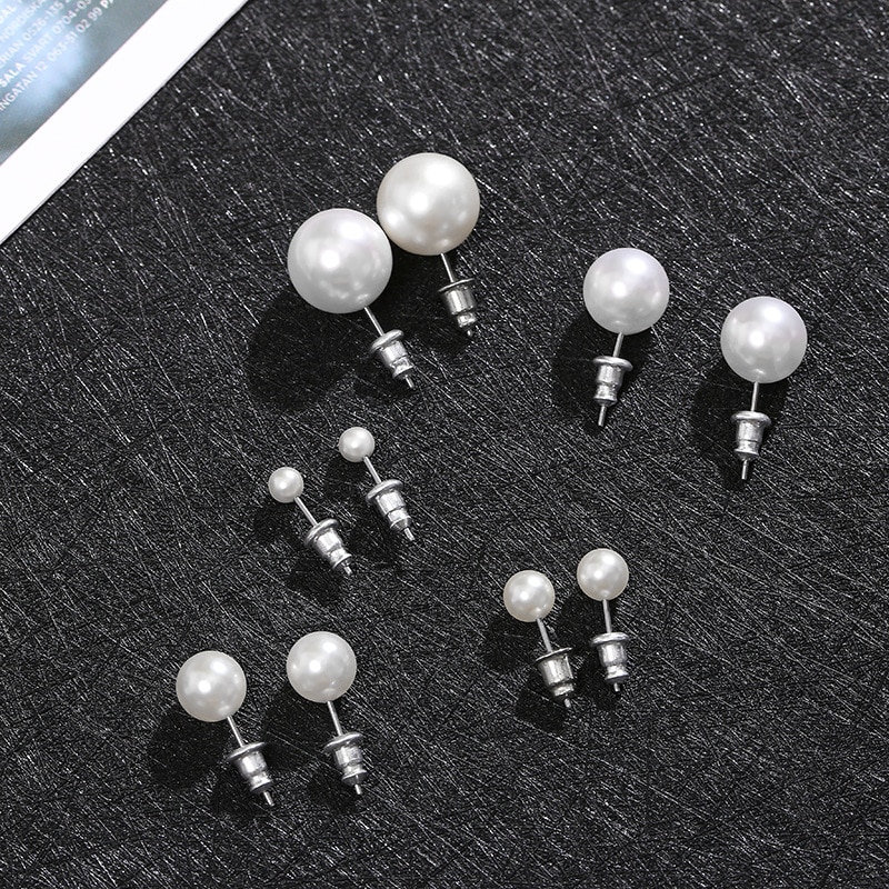 Pendientes de tuerca de perlas de Blanco Simple para mujer y niña, joyería minimalista de tamaño 4/6/8/10/12mm