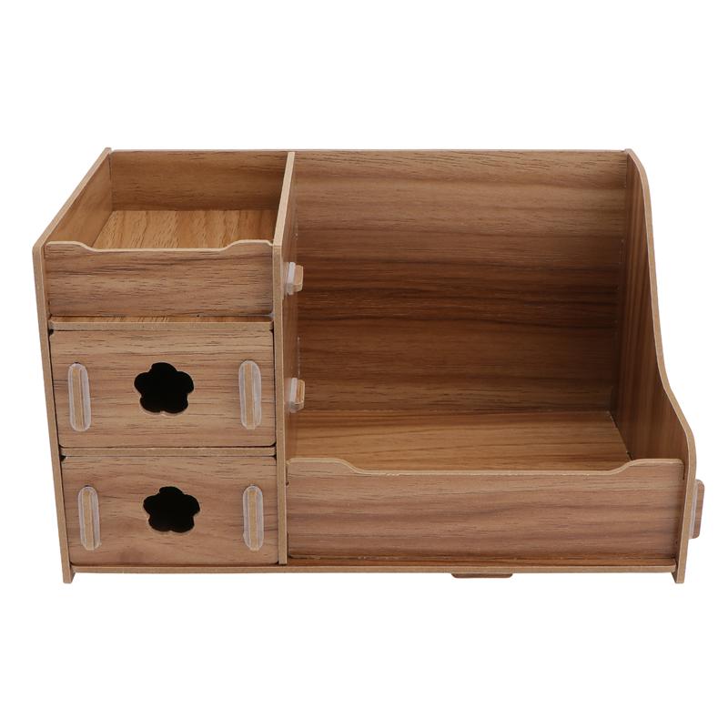 1pc Wooden Desktop Storage Box Home Cosmetic Box Desktop Storage Container: Brown