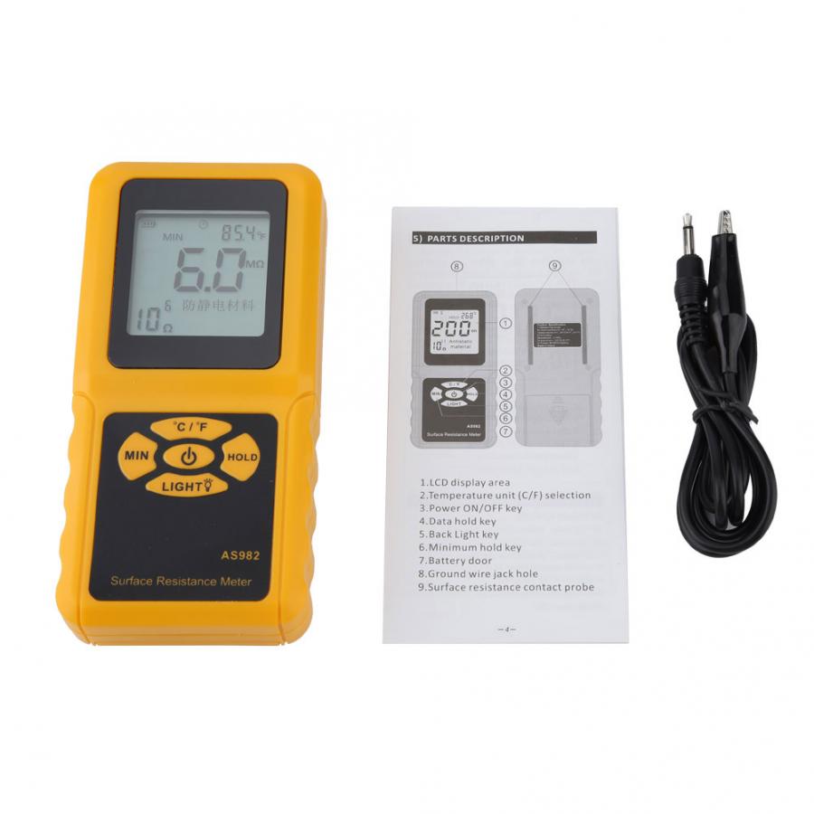 SMART SENSOR LCD Display Surface Resistance Meter Handheld Earth Resistance Tester AS982