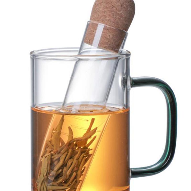1 botella de vidrio con tapón de corcho, colador de té transparente, Mini botella vacía, Infusor de té, tubo de prueba de elaboración para en casa y oficina