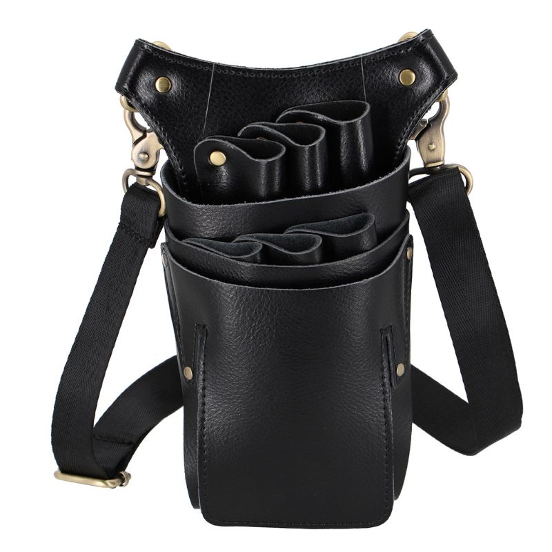 Hair Stylist Pocket Hairdressing Tool PU Leather Pouch Scissors Bag with Strap D0UD