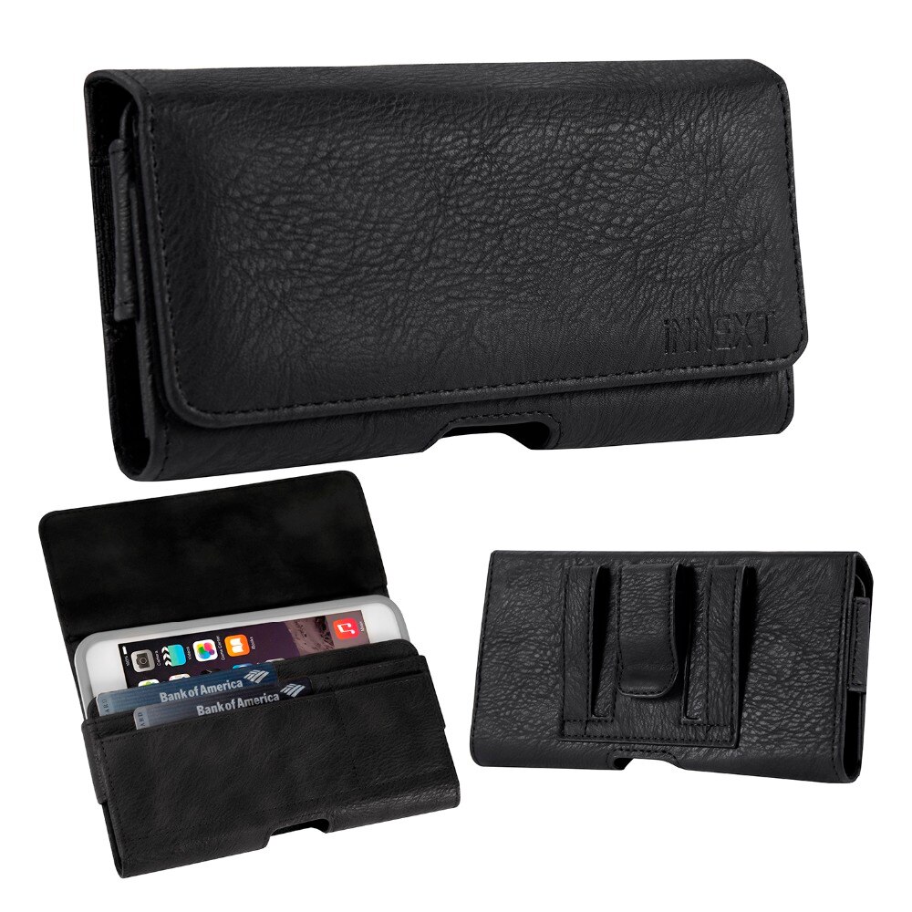 Téléphone sacoche pochette étui ceinture pince housse étui portefeuille en cuir synthétique polyuréthane housse universelle 5.5 "pour iPhone Samsung Huawei LG3 LG4: Black