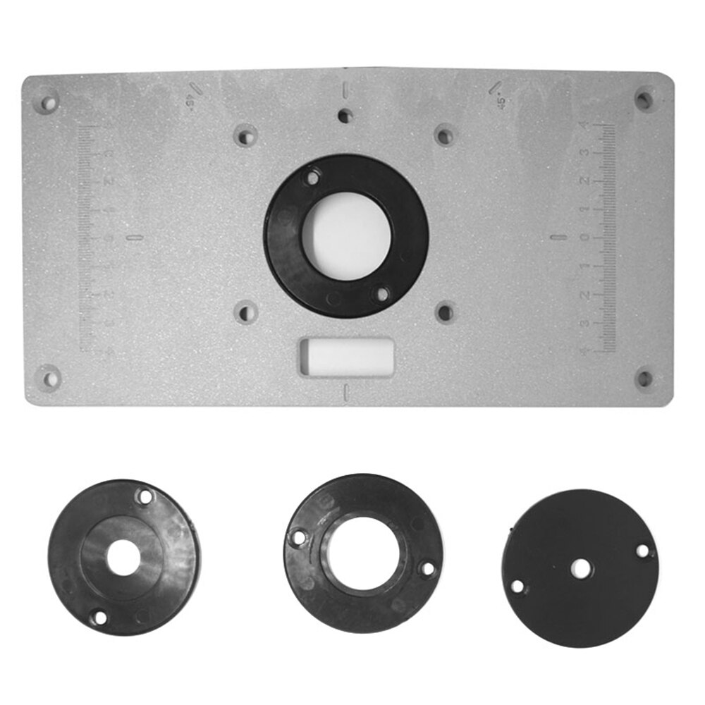 Aluminium Freestafel Inzetplaat Met Verstekmeter - Voor Houtbewerking, Trimmer & Schaafmachine | Zilver 240x200mm