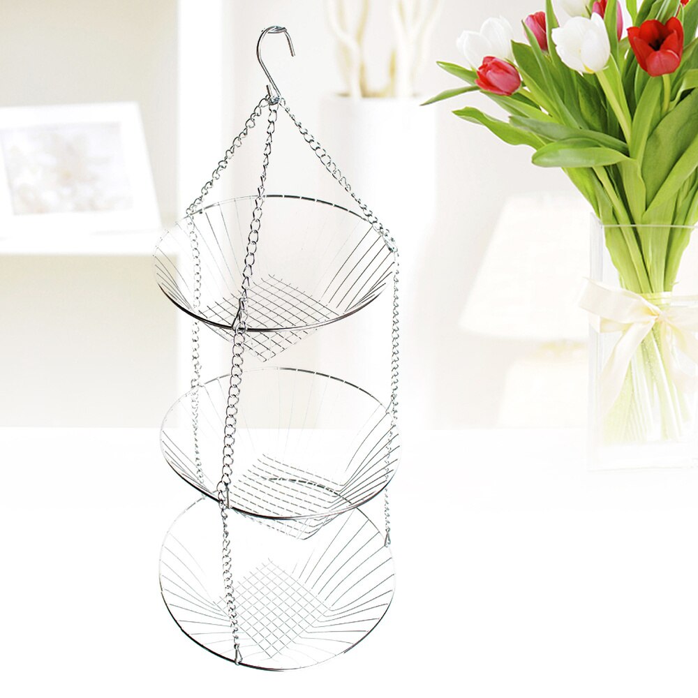 3-Tier Wire Hanging Basket Stainless Steel Basket Fruit Swing Bowl Vegetables Rack Display Stand: Default Title