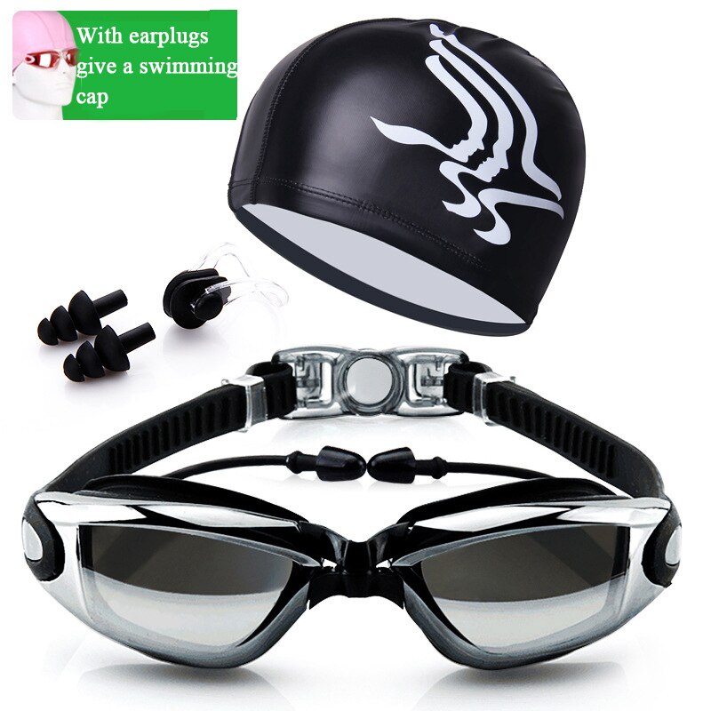 Anti-uv Zwembril Set Waterdichte Zwemmen Brillen met Oordopje Badmuts Anti-fog Duiken Bril Surfen Eyewear