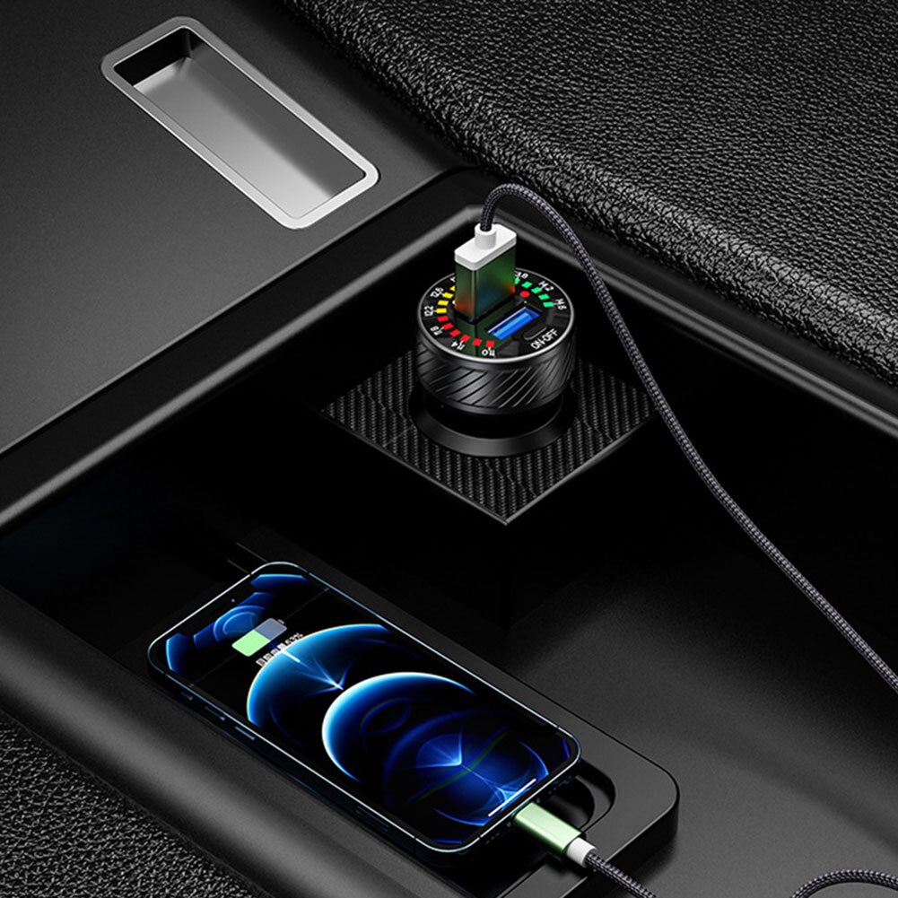 Car Charger Dual USB Socket Phone Fast Charging W/LED Voltmeter ON OFF Switch Support QC 3.0 Fast Charging Support Dc 12-24v