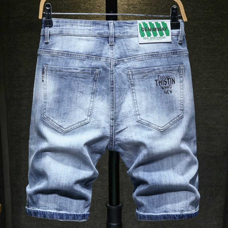 Sommer mænds slanke lyseblå denimshorts afslappet stretch-hul korte jeans tøj af mænds mærke
