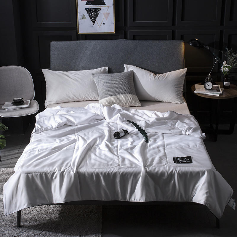 Tynn quilt sommer lettvekts dyne ,100%  vasket silke, maskinvaskbar, myk behagelig pustende kan sove naken: Dronning / Hvit