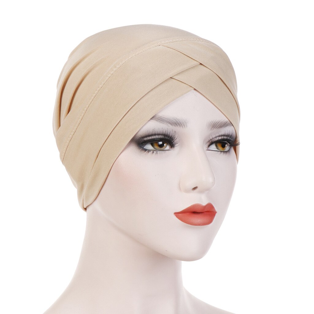 Turban croisé islamique pour femme, hijab, bonnet interne, bandeau, accessoires pour cheveux: Beige