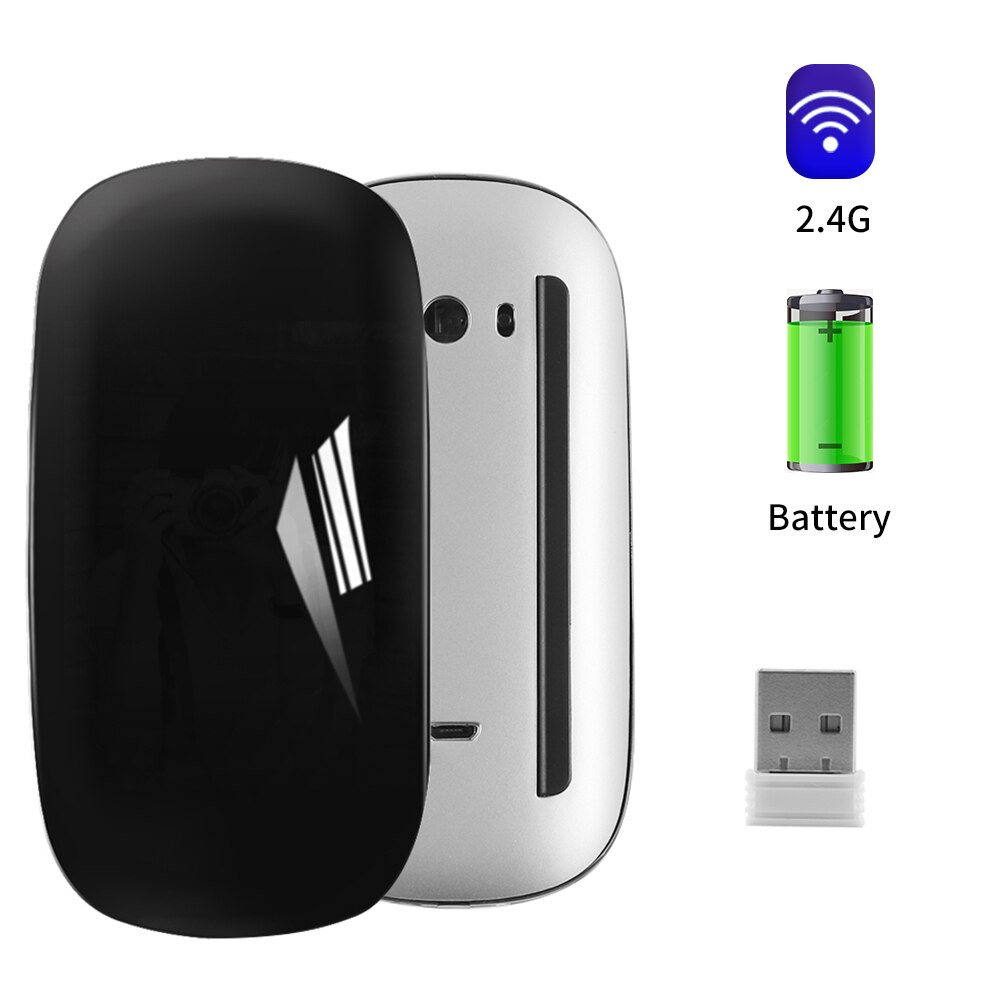 1600 DPI Bluetooth 5.0 Wireless Mouse Magic Arc Touch Mause Ultra-thin Rechargeable Mute Mice for Macbook Laptop Notebook PC: 2.4GHz USB-Black