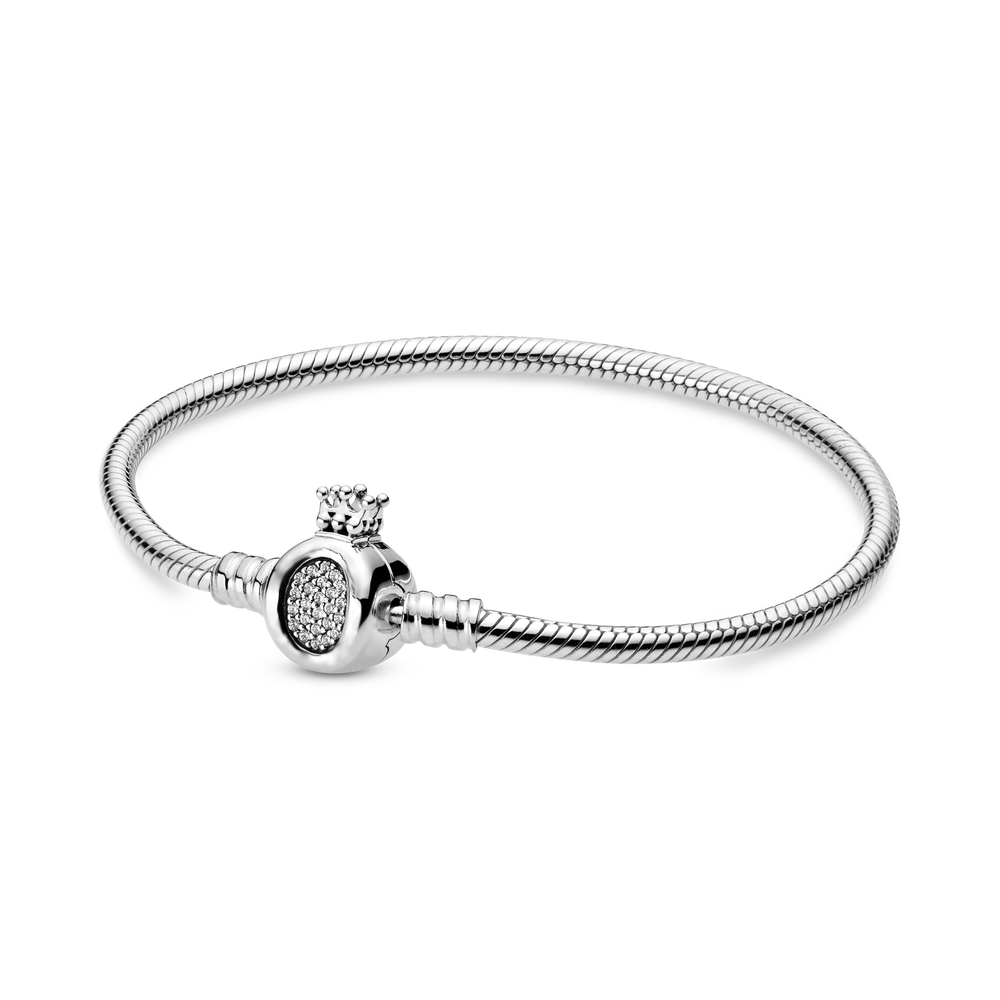 Plata de Ley 925 Plata brillante corona pulsera CZ adecuado para las mujeres ropa de pulseras