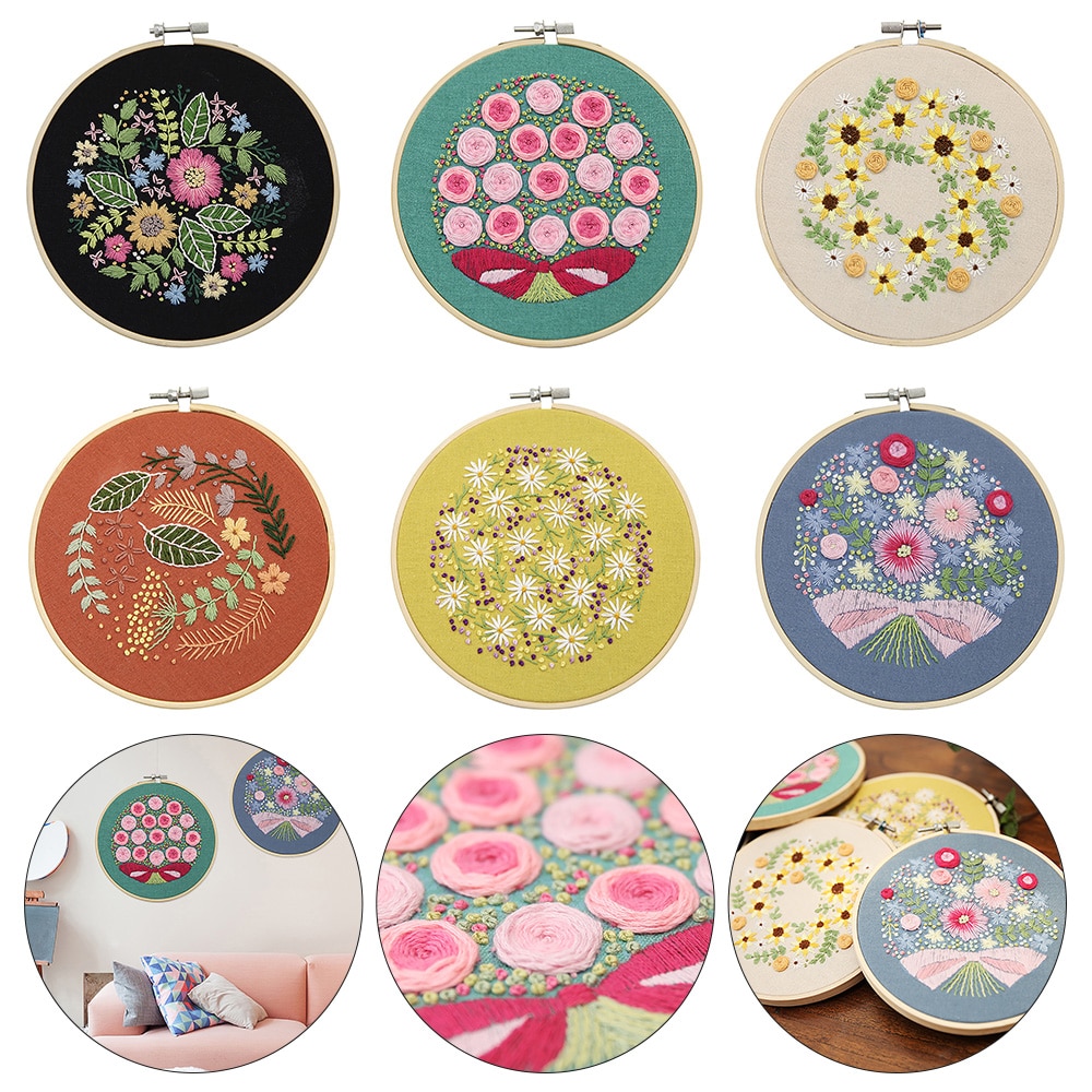 DIY Embroidery Needle Punch Hoop Kit Cross Stitch Set Stamped Embroidery Starter For Handmade Beginner DIY Home Decoration