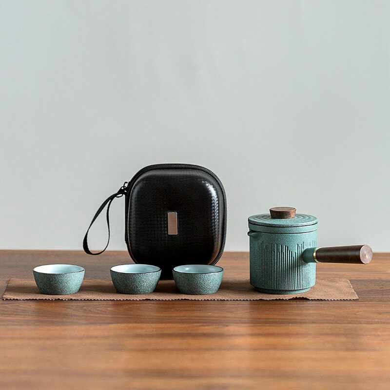 TANGPIN green ceramic teapots with 3 cups a tea sets portable travel tea sets with travel bag