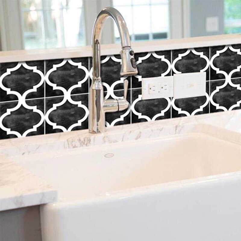 Kök backsplash vägg kakel klistermärke, svart vattentät marmor kakel, självhäftande badrum klistermärke vägg kakel dekoration