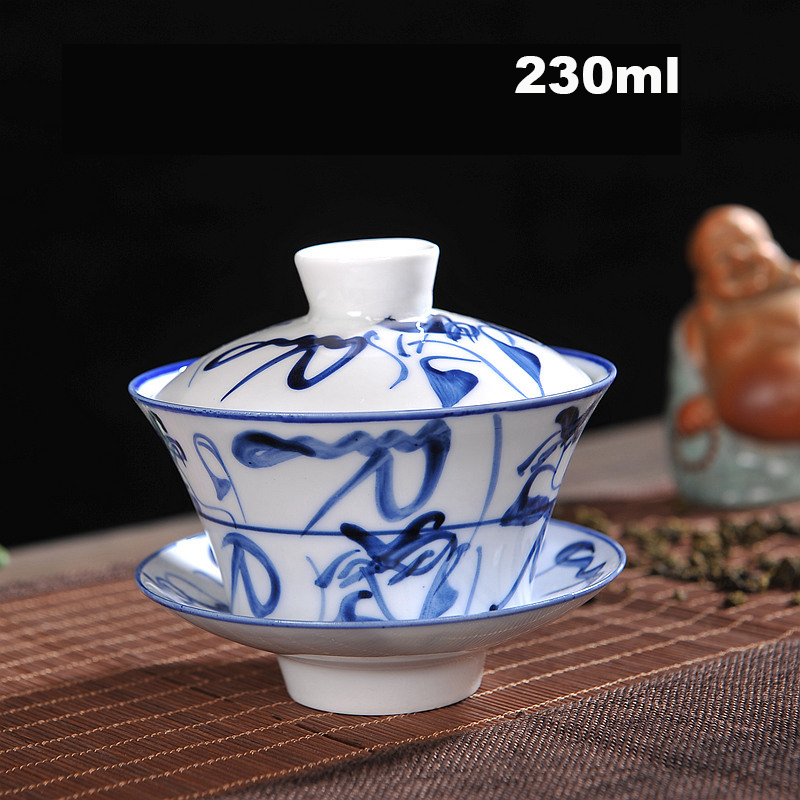 Ensemble de thé chinois Gaiwan bleu et blanc porcelaine Kung Fu ensemble de thé soupière en céramique bol à thé santé tasse à thé et soucoupe Master tasses: B3