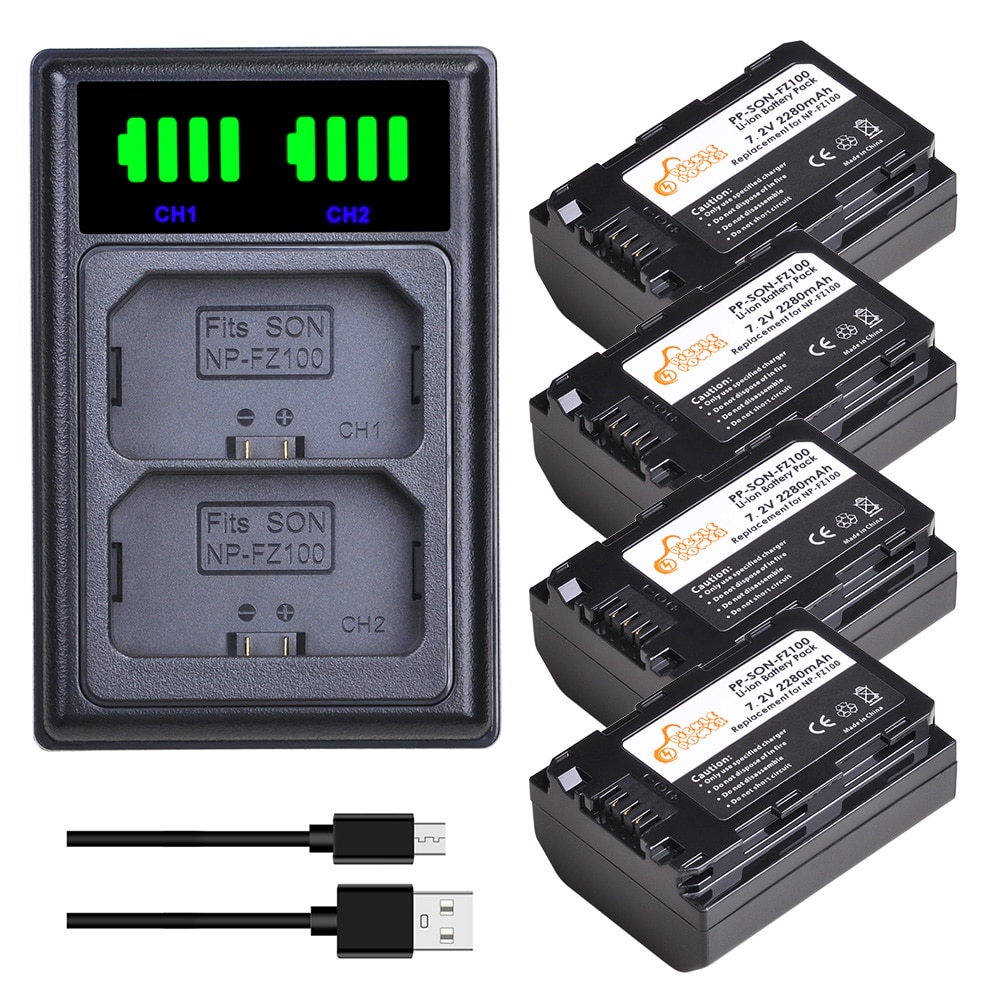 2280 mah np -fz100 npfz 100 np fz100 batteri + led dual usb oplader til sony np -fz100 bc-qz1 sony  a9 a9r a9s a7r iii  a7 iii  a6600.
