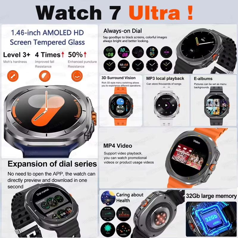 Moda Nuovo DT Orologio 7 Ultra Smart Orologio da uomo NFC GPS Riproduzione video 3D Chiamata Bluetooth Sport Auricolari TWS impermeabili Modalità Orologio