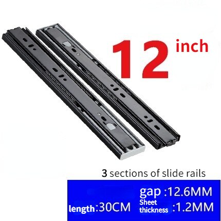 Stainless Steel Drawer Slides Three-section Rebound Slides Furniture Cushioning Damping Slides Smooth and Silent Slides: black 12 inch 30cm