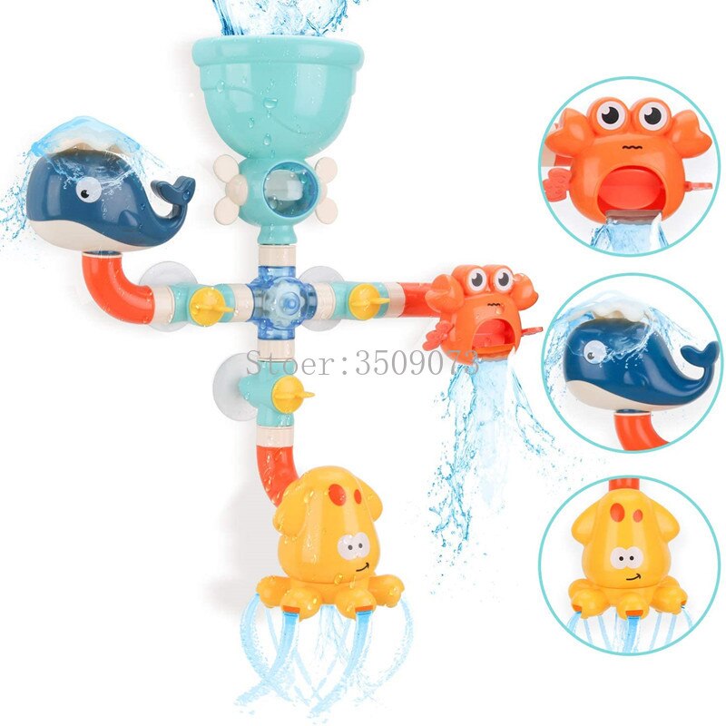 Juguetes de baño para bebé, juego de agua para ducha, grifo de goma con rueda de agua de pato, juego de rociador de agua para niños, animales, juguetes de baño de verano