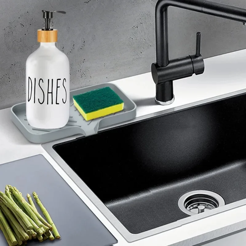 Lavello da cucina Porta spugna Portasapone in silicone Portasapone auto drenante Portaoggetti antiscivolo Forniture per la cucina del bagno