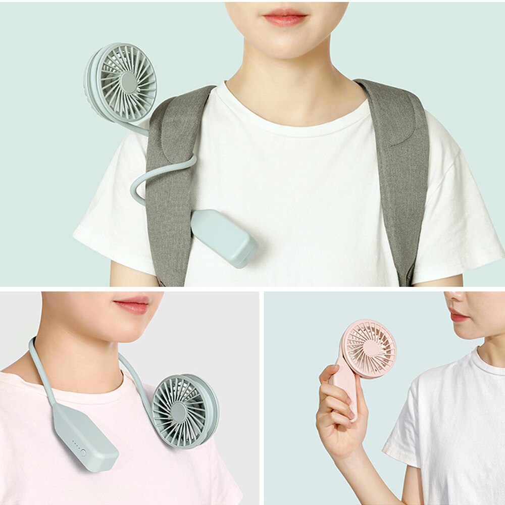 Ventilateur portable usb, ventilateur froid, mains libres, ventilateur de cou suspendu, mini ventilateur de sport rechargeable, 3- vitesses réglables, double ventilateur de cou pour la maison et le bureau