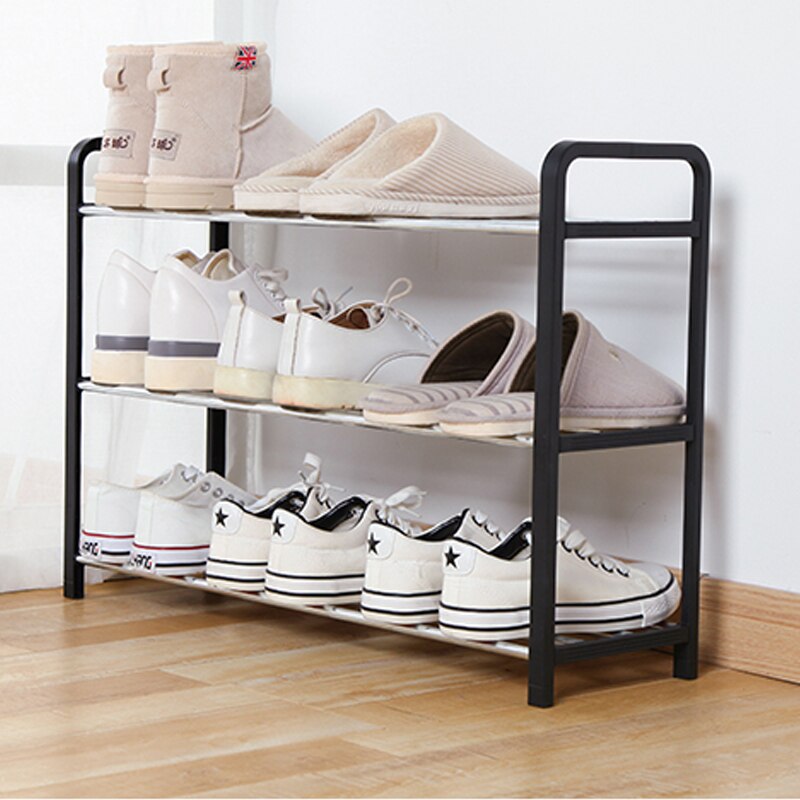 3 Tiers Schoenenrek Plastic Rvs Stand Plank Houder Unit Zwart Beugel Planken Schoen Living Slaapkamer Opslag
