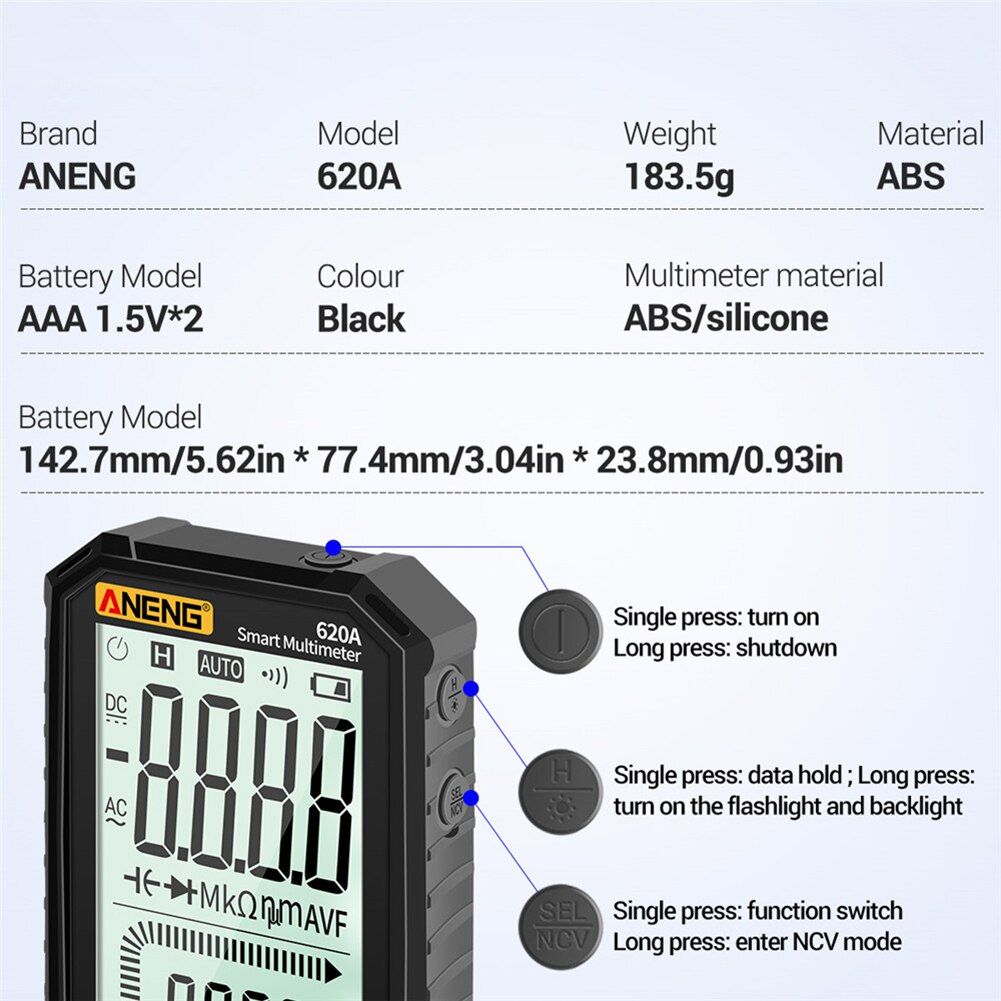 ANENG 620A cyfrowy multimetr AC/DC amperomierz wolt miernik rezystancji miernik Multimetro z termoparą podświetlenie LCD przenośny