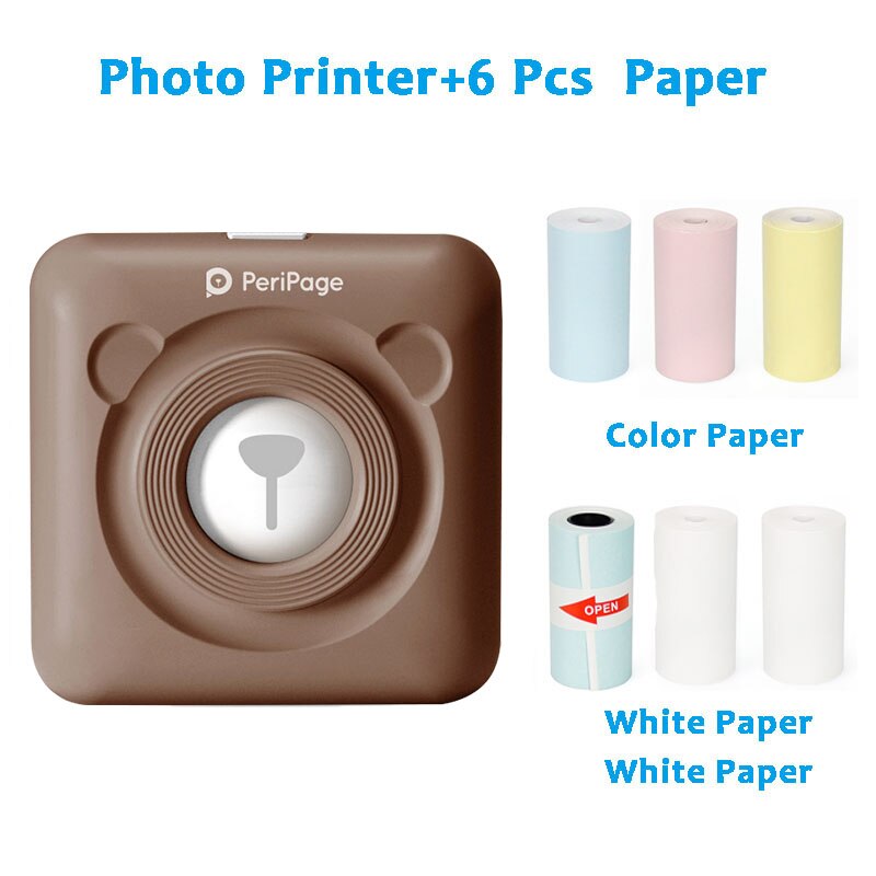 Peripage-Mini impresora térmica de bolsillo A6, dispositivo de impresión portátil de 58mm, color rojo y amarillo, inalámbrica, Bluetooth, Android e IOS, novedad: Br 6pcs Paper