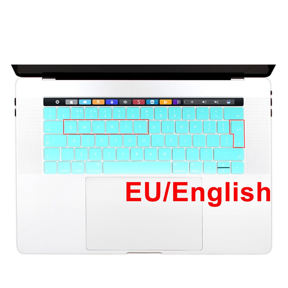 Funda para teclado europeo, Europeo, Europeo, Enter, Inglés para Macbook Pro 13 15 con barra táctil A1706 A1707: whiteblue