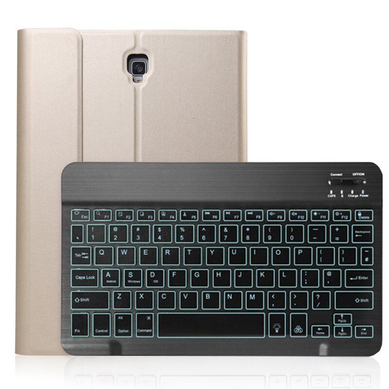 Tablet Keyboard Case for Samsung Galaxy Tab A 10.5 SM-T590 SM-T595 - Leather Cover with Bluetooth Keyboard & Stylus: Gold-Black