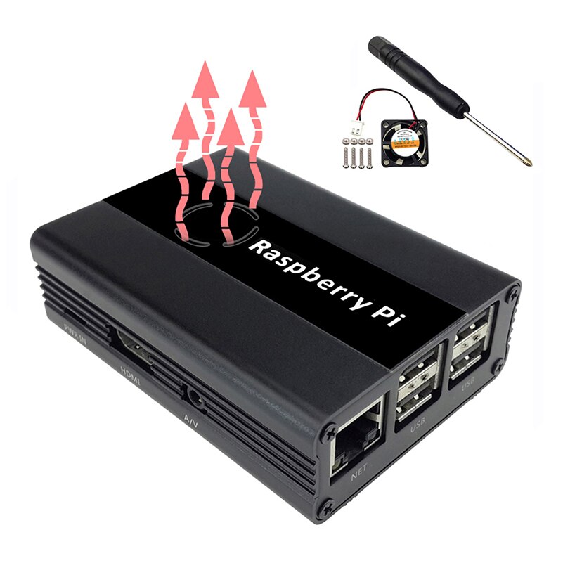 Zwart Aluminium Case voor Raspberry Pi 3 B + met Koelventilator Beschermende Shell Compatibel met Raspberry 2 B +