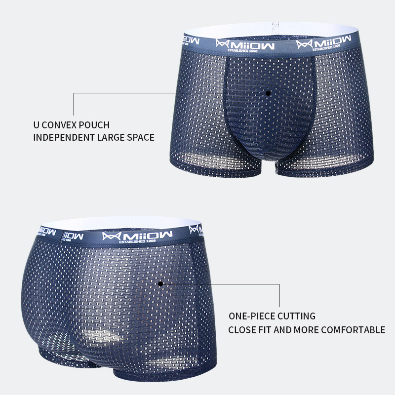 MiiOW 3 Stuks Sexy Mesh Mannen Boxer Ondergoed Grafeen Antibacteriële Mannelijke Slipje Ijs Zijde Onderbroek Ademend 4XL Boxershort 2022